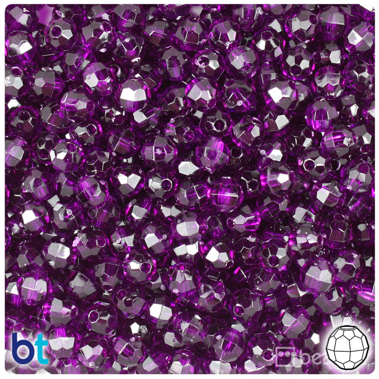 BeadTin Dark Amethyst Transparent 6mm Faceted Round Plastic Craft Beads (600pcs)